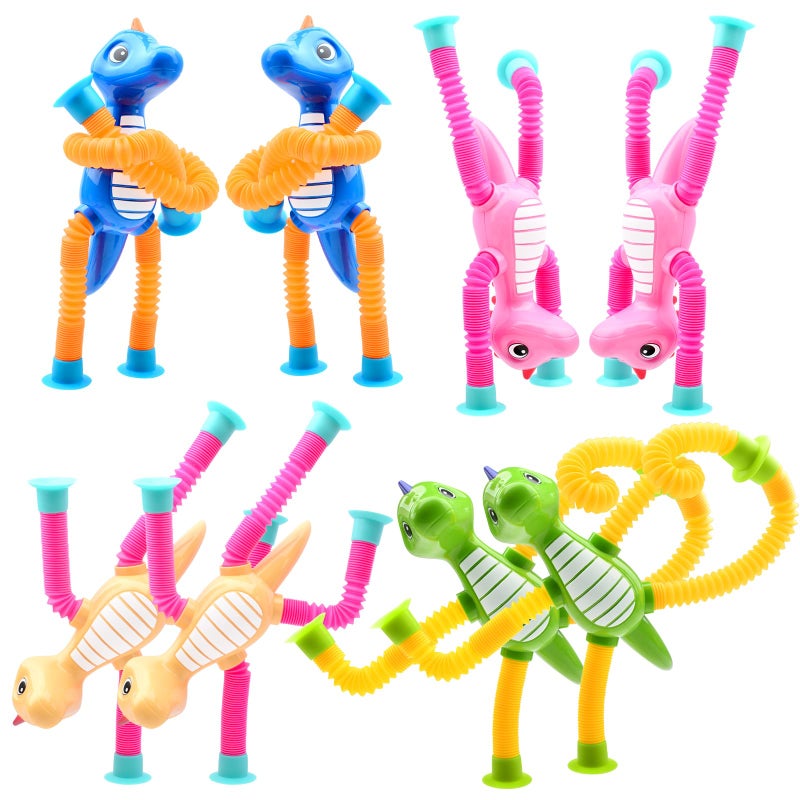 Yrissmiss 8Pcs Telescopic Suction Cup Dinosaur Toys,Sensory Toys for Kids 3-5 5-7,Toddler Toy,Fidget Toy,Toddler Travel Essential for Airplane,Pop Tubes, Christmas Stocking for Kids Boys Girls B - Image 1